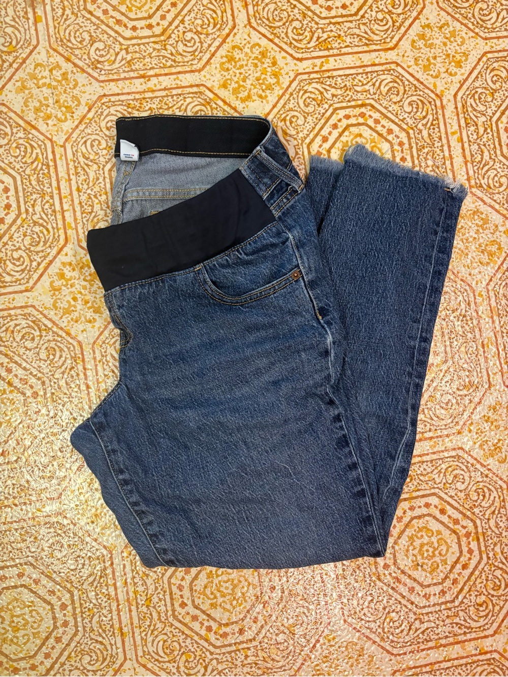 Old Navy Dark Blue Straight Leg Maternity Jeans with Black Stretch Panel